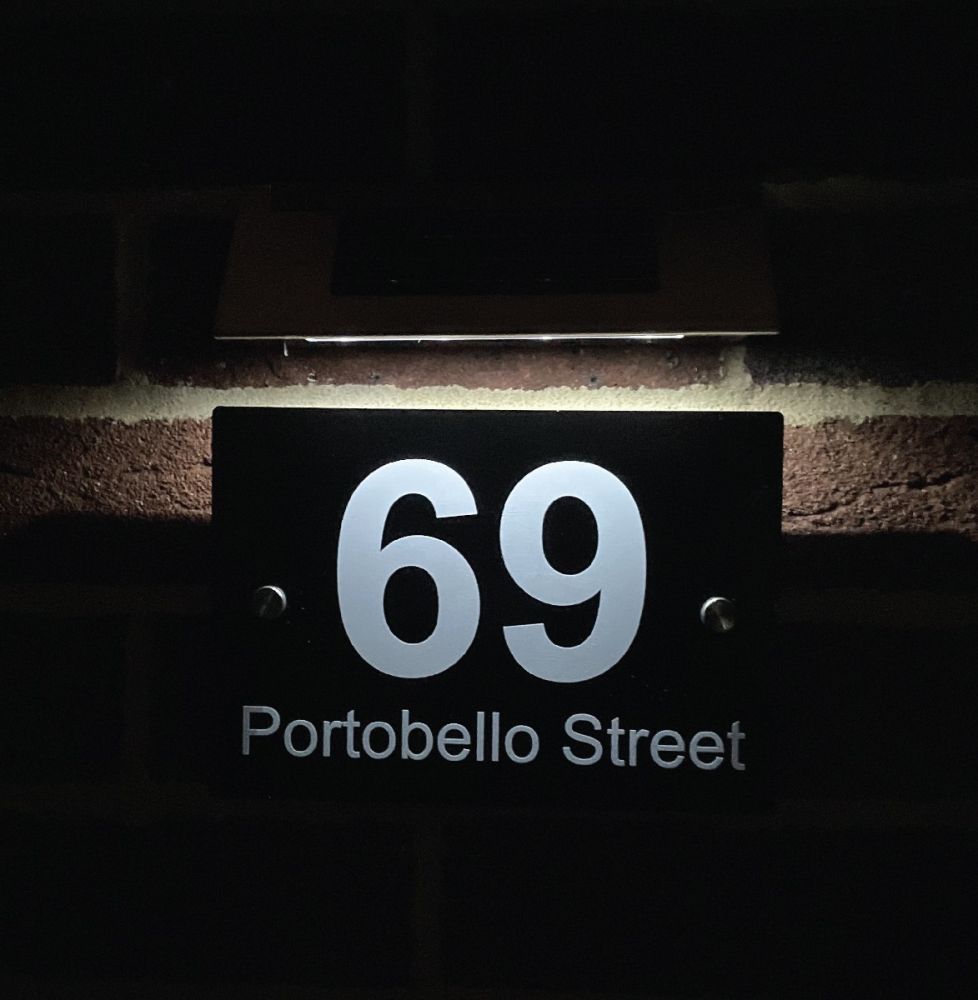 Personalised Black Acrylic Door Sign with Solar Light - Rectangle Shape (AR_FT)