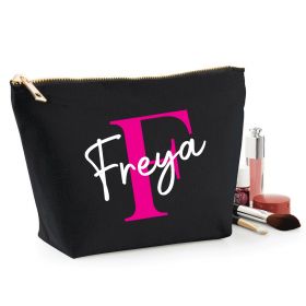 Personalised Name Black Make Up Bag - Dark Pink (ITL#)