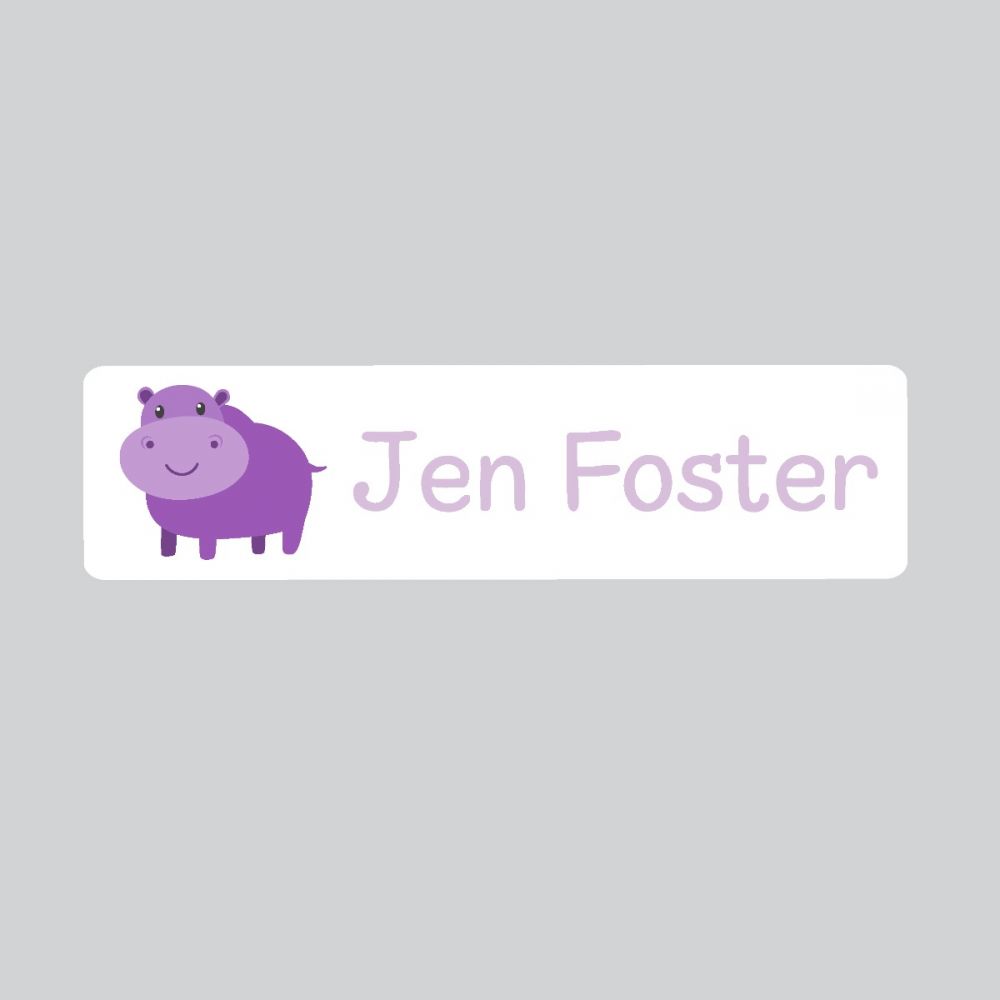 25 x Personalised Iron-on Name Labels - Hippo