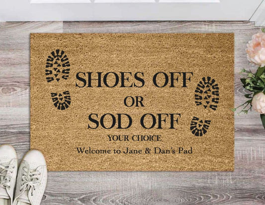 Personalised Coir Door Mat - Shoes Off or Sod Off
