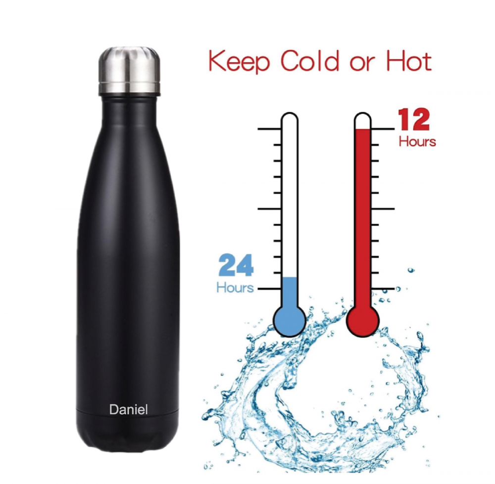 PERSONALISE NAME THERMAL WATER BOTTLE - BLACK MATTE