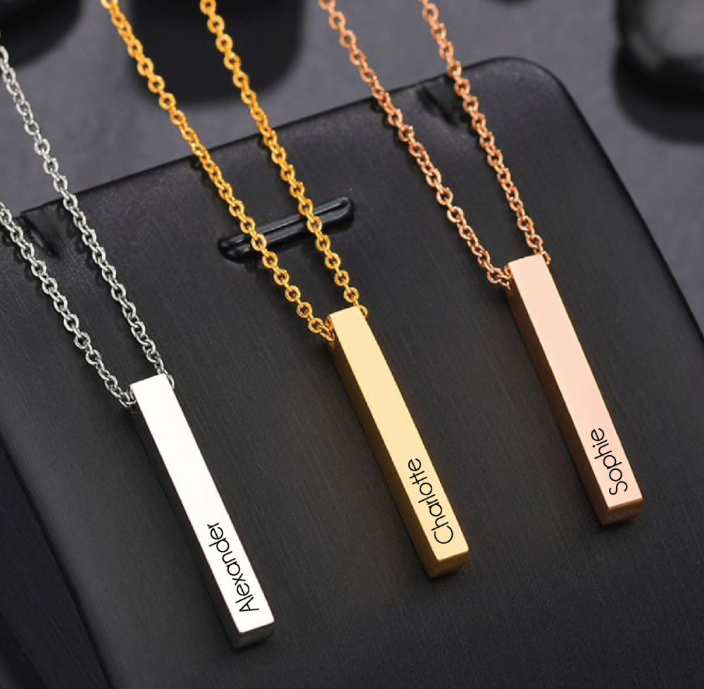 Personalised Name 3D Bar Necklace - Rose Gold Coloured