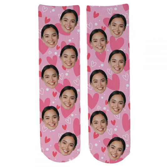 Personalised Valentine Face Socks - V02 Pink Hearts
