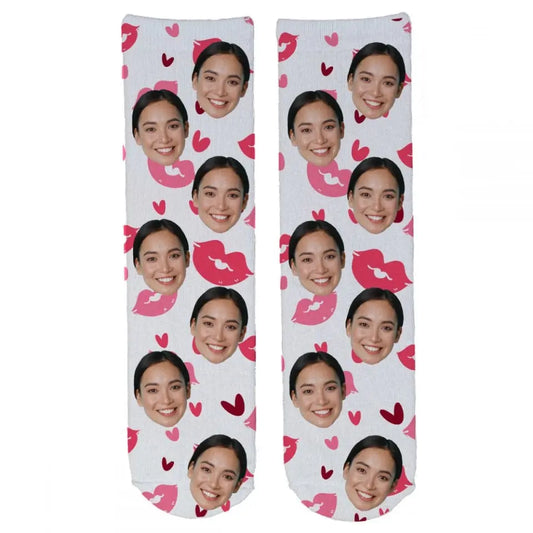 Personalised Valentine Face Socks - V03 Lips & Hearts