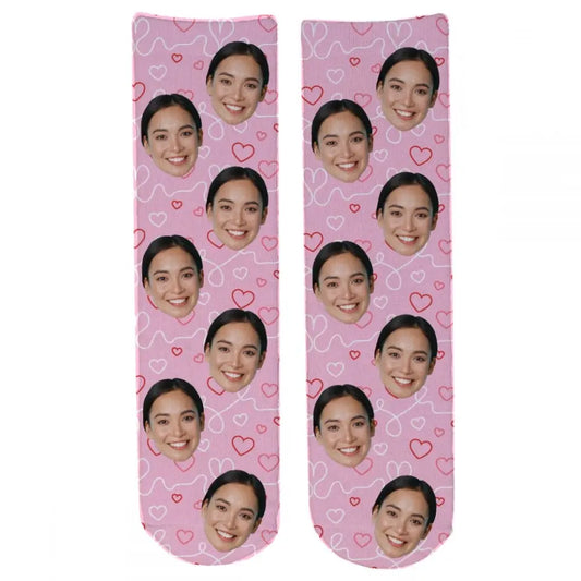 Personalised Valentine Face Socks - V05 Hearts_LN
