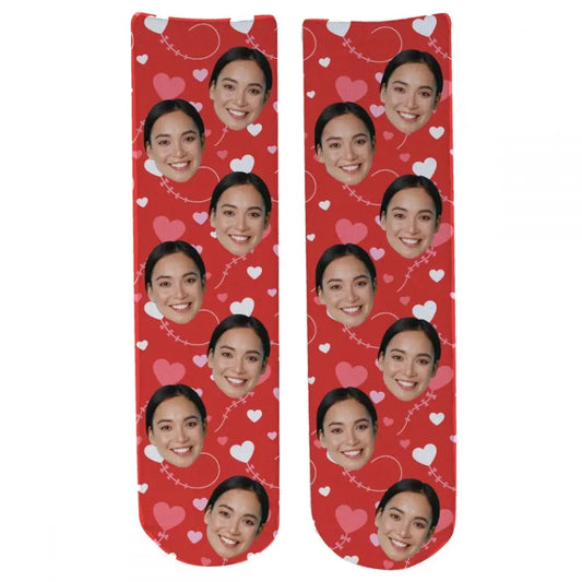 Personalised Valentine Face Socks - V06 Hearts_St Red