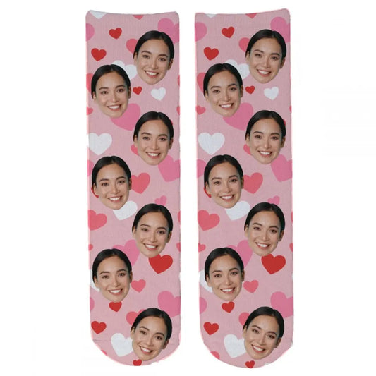 Personalised Valentine Face Socks - V07 Hearts_Light Pink