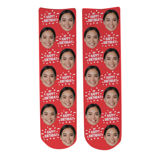 Personalised Face Socks - Happy Birthday Red