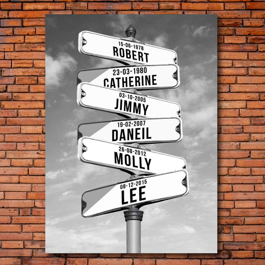 A2 (20" x 16") - Personalised Name Street Sign Intersection Canvas