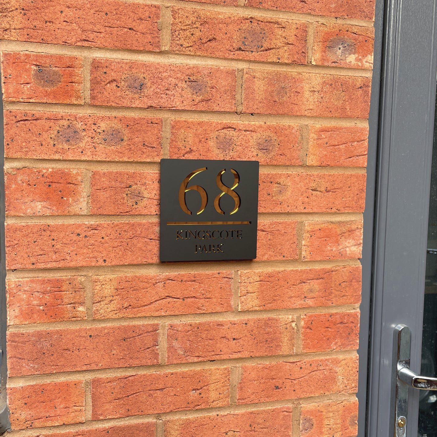 Personalised Door Sign Square Acrylic Laser Cut - Matt Black & Gold