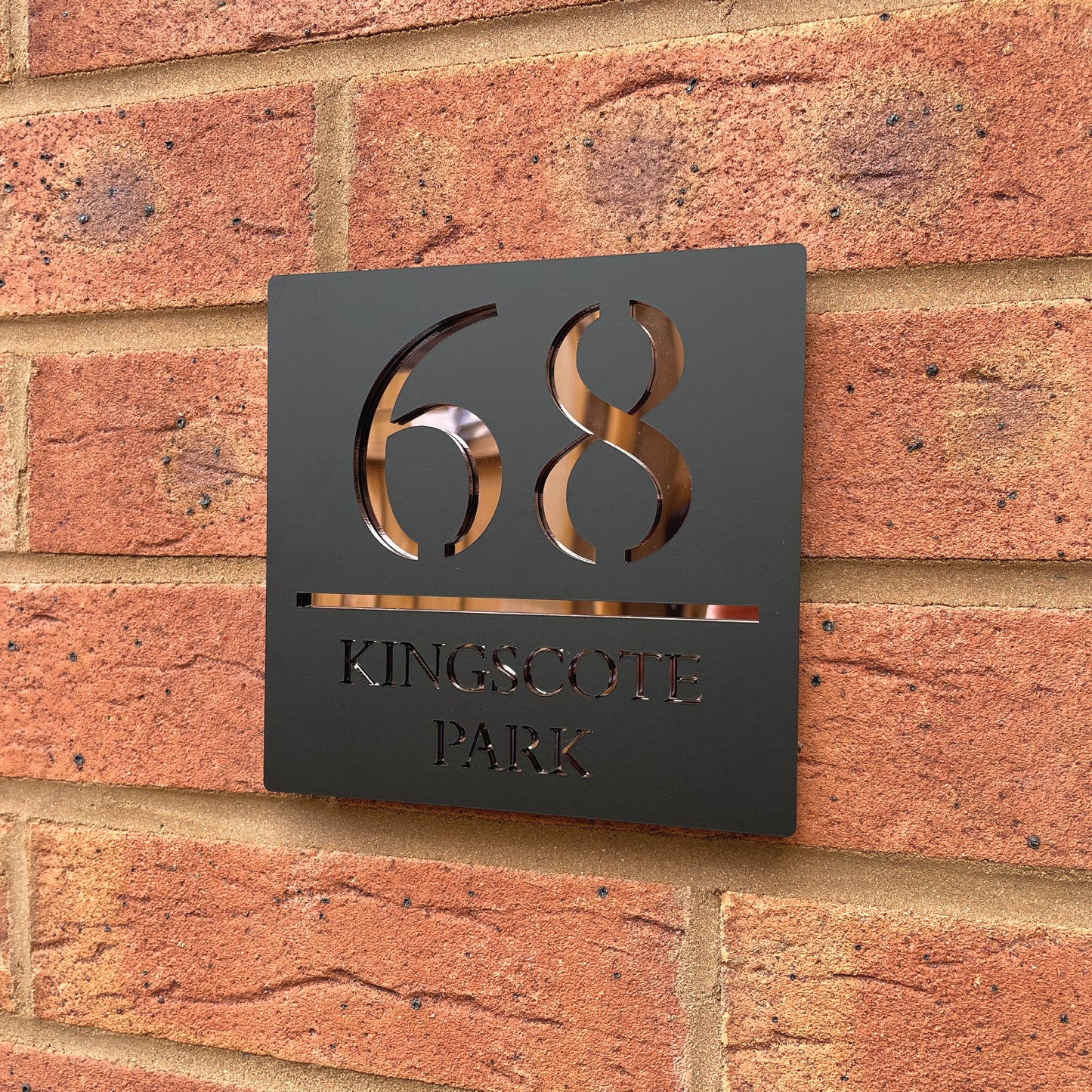 Personalised Door Sign Square Acrylic Laser Cut - Matt Black & Rose Gold