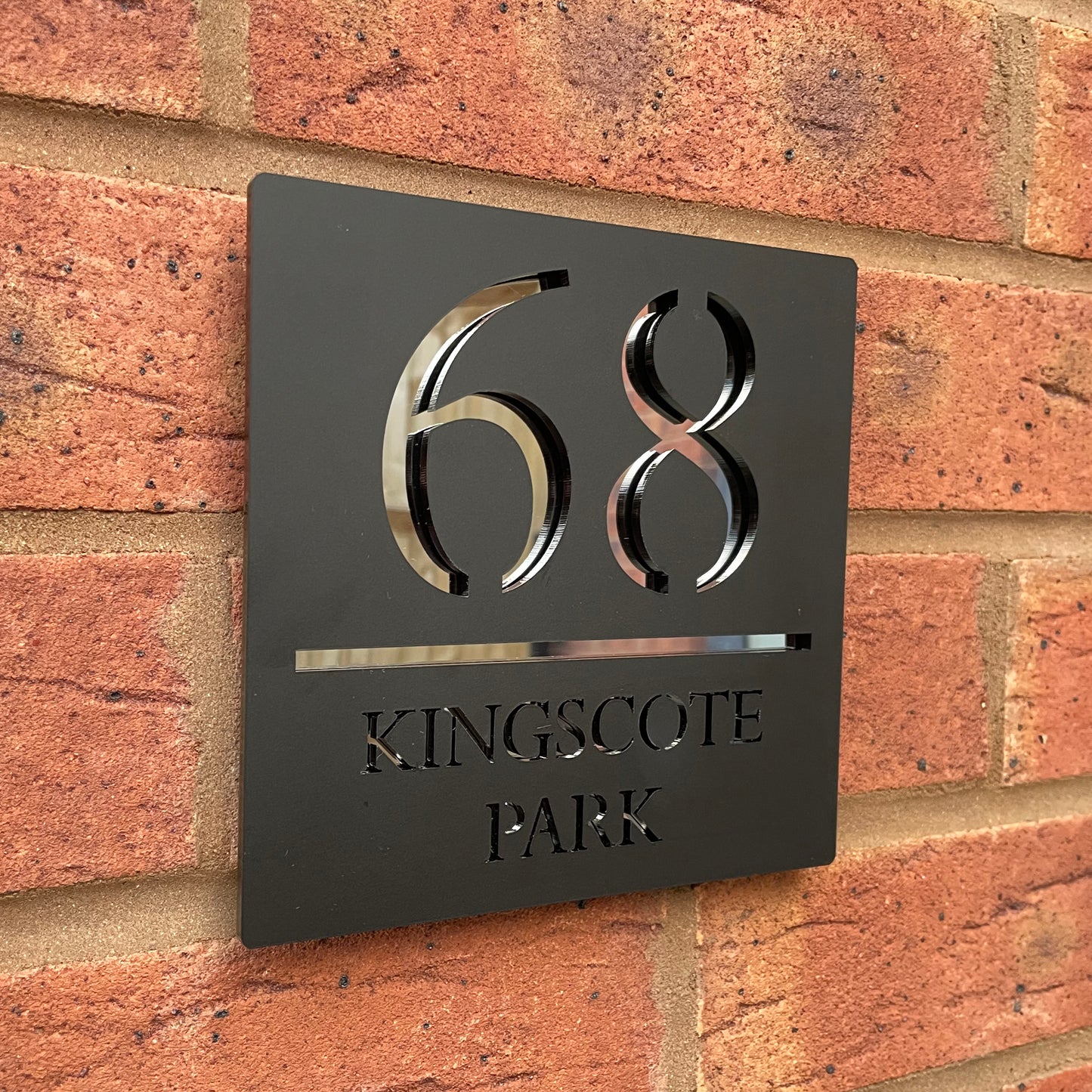 Personalised Door Sign Square Acrylic Laser Cut - Matt Black & Silver
