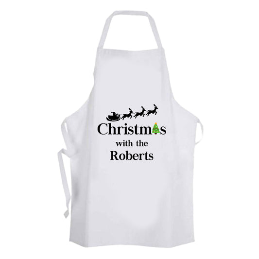 Personalised Christmas Name Apron - Santa Sleigh Reindeer
