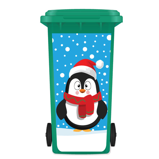 Christmas Wheelie Bin Panel Sticker - Christmas Penguin