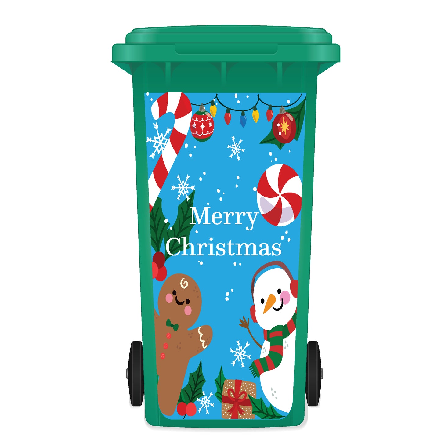 Christmas Wheelie Bin Panel Sticker - Festive Merry Blue