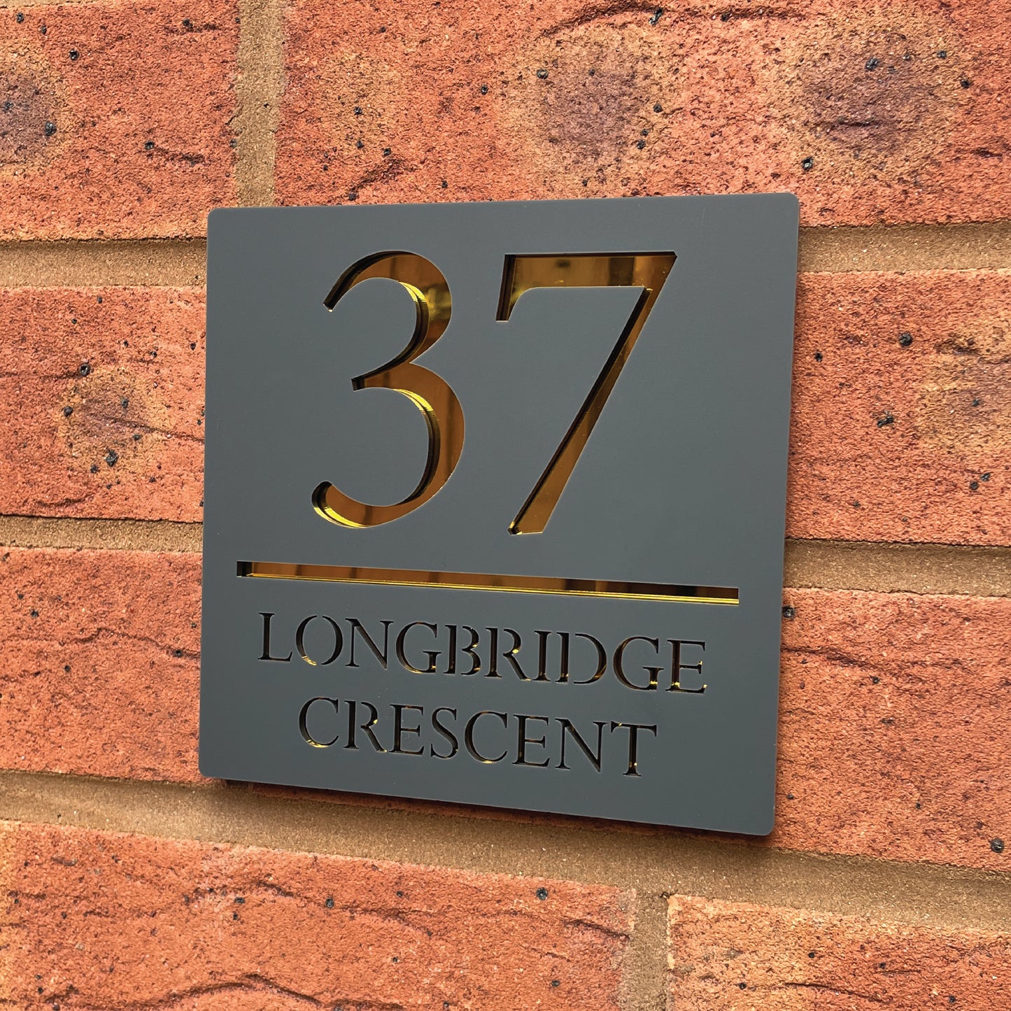 Personalised Door Sign Square Acrylic Laser Cut -  Matt Grey & Gold