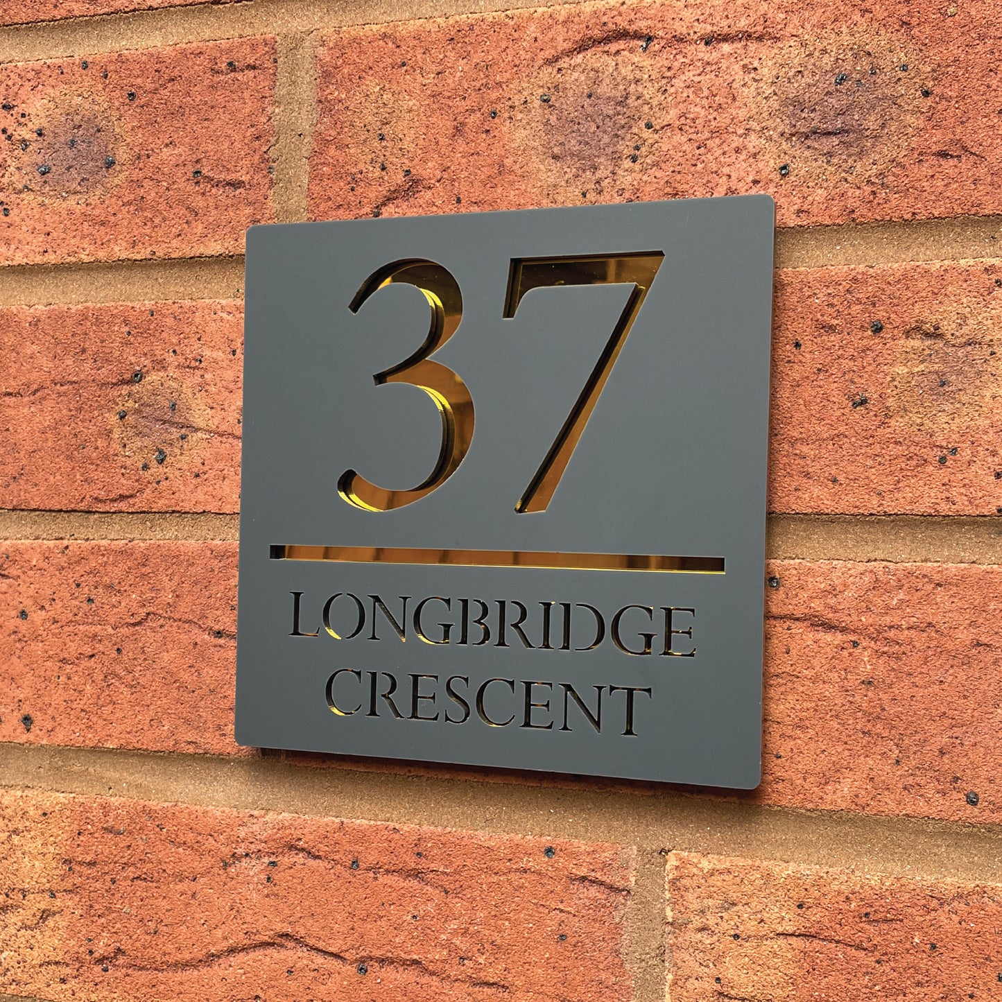 Personalised Door Sign Square Acrylic Laser Cut -  Matt Grey & Gold