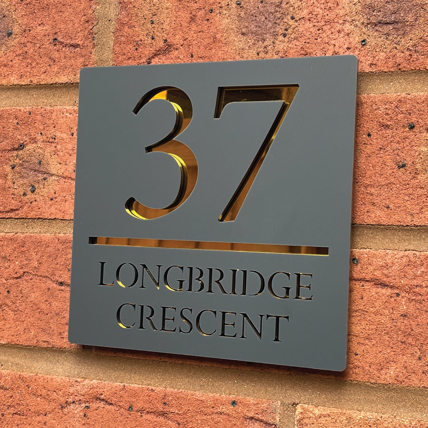 Personalised Door Sign Square Acrylic Laser Cut -  Matt Grey & Gold