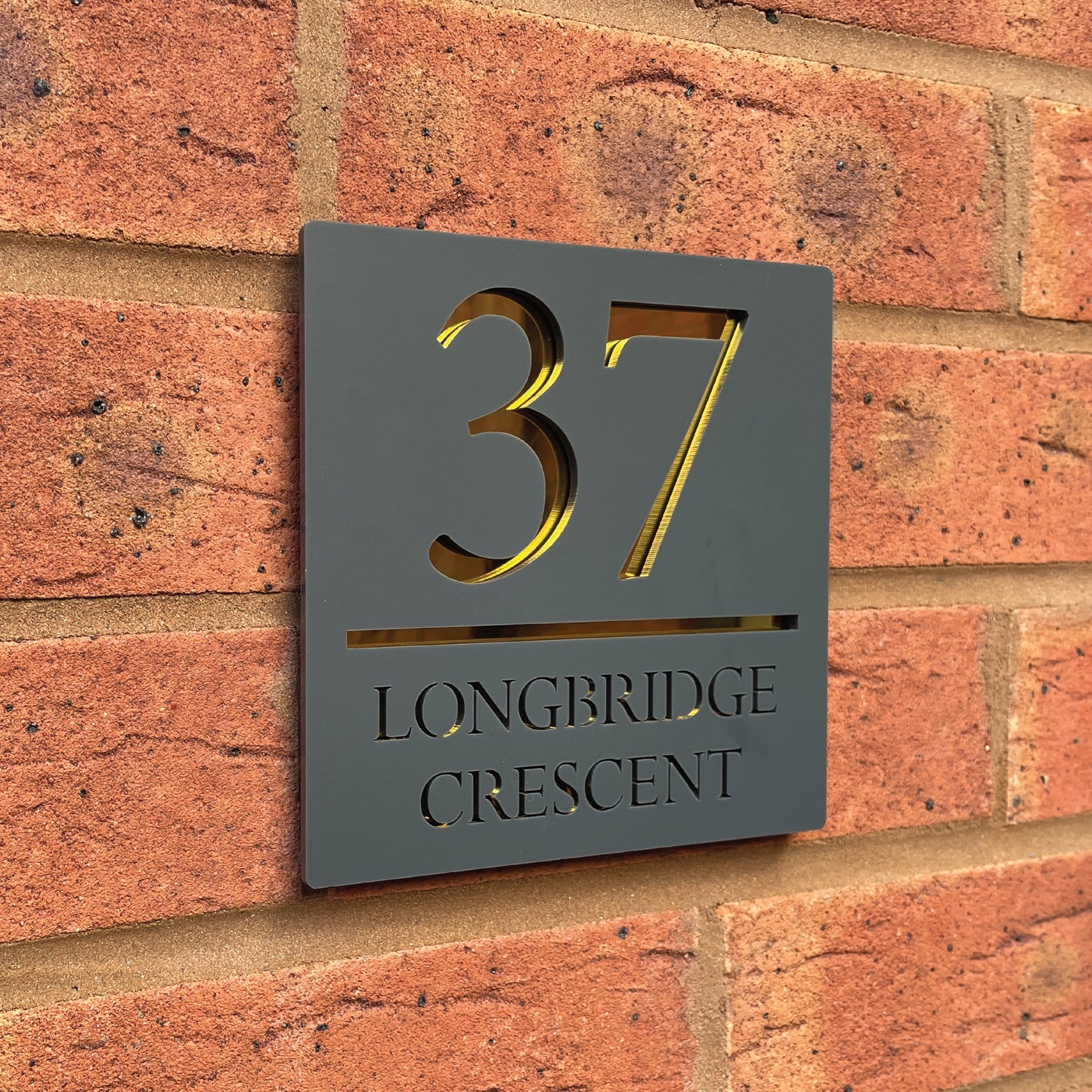 Personalised Door Sign Square Acrylic Laser Cut -  Matt Grey & Gold