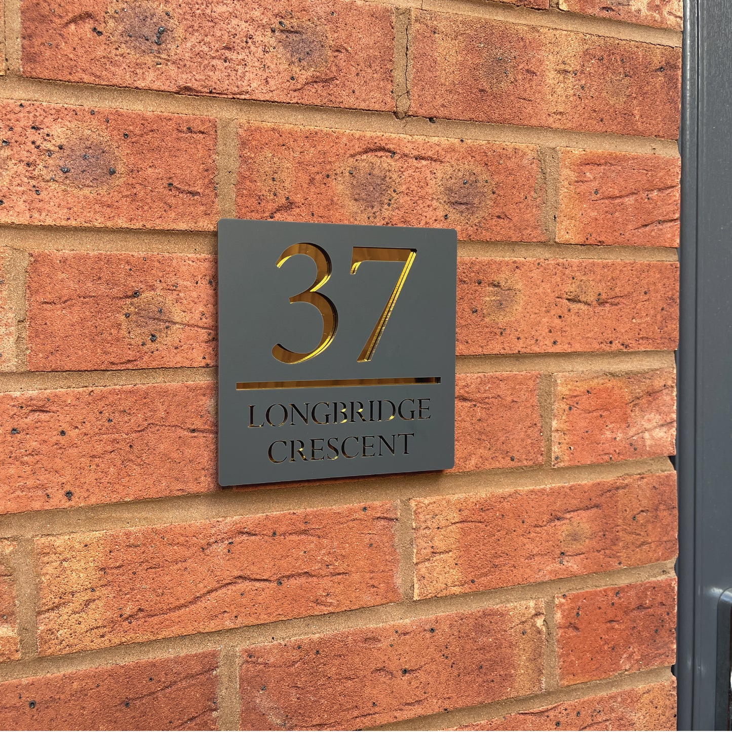 Personalised Door Sign Square Acrylic Laser Cut -  Matt Grey & Gold