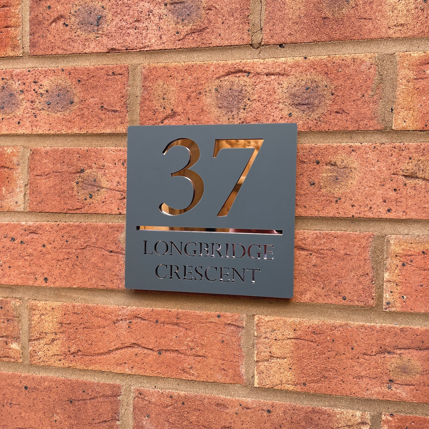 Personalised Door Sign Square Acrylic Laser Cut - Matt Grey & Rose Gold