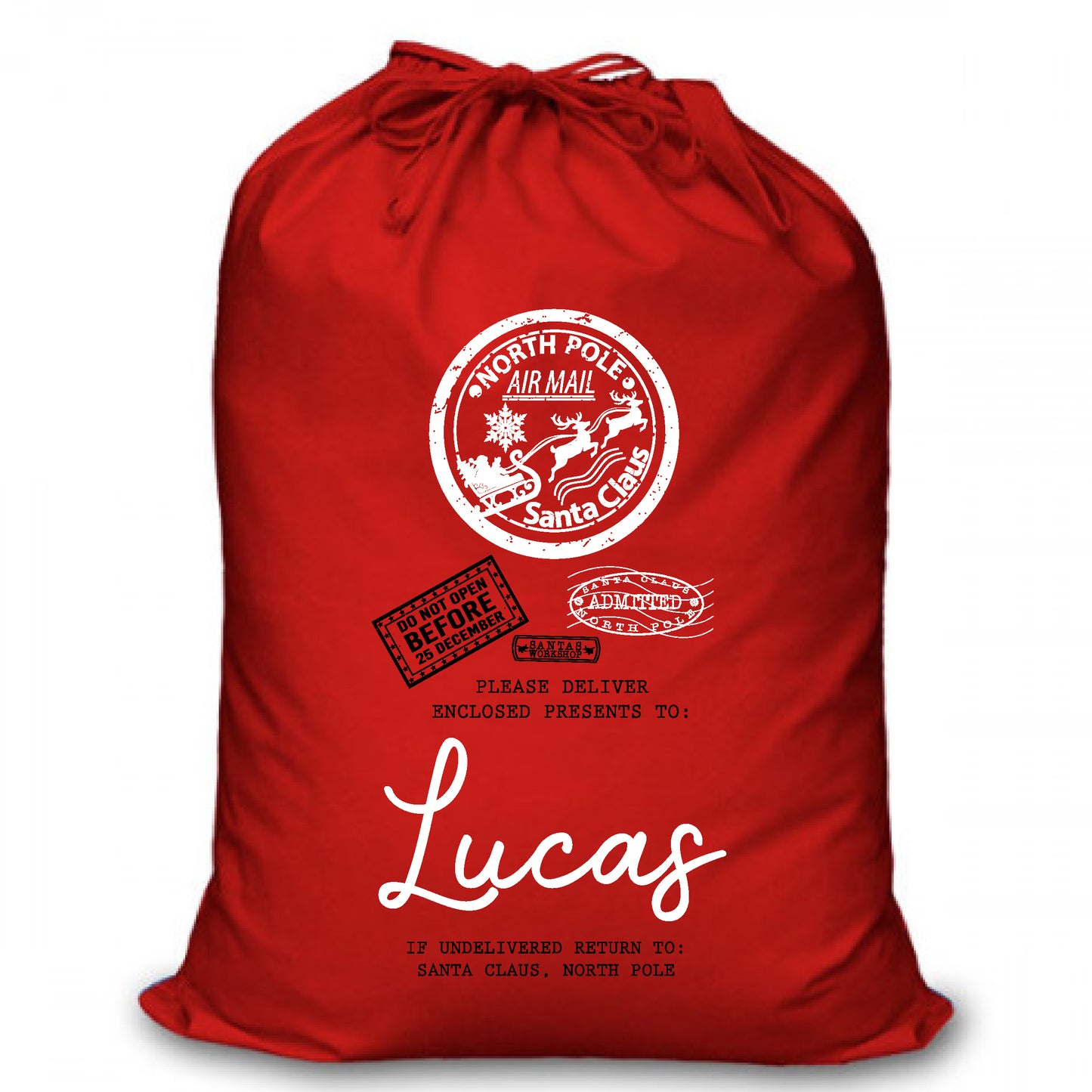 Personalised Red Christmas Santa Sack - Round (NP)