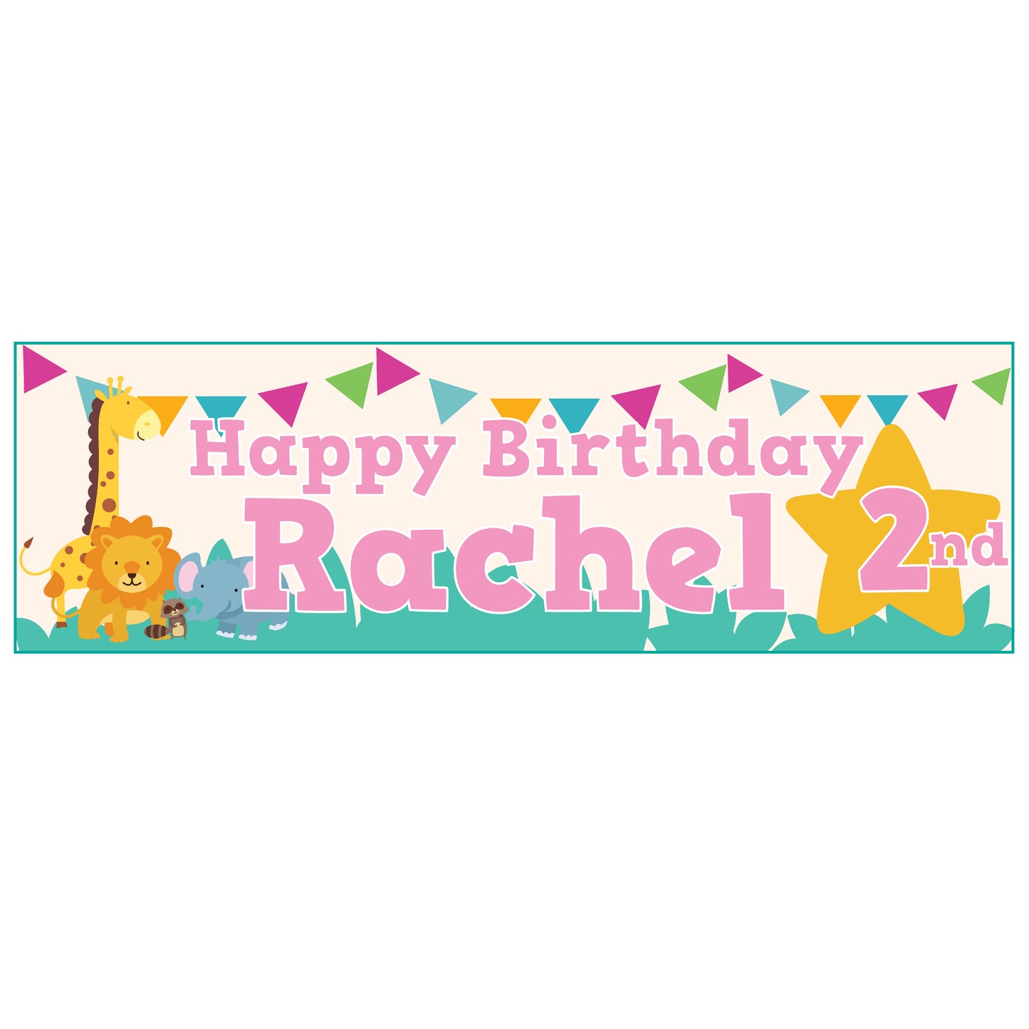 Personalised Birthday Banner Safari Animals - Pink