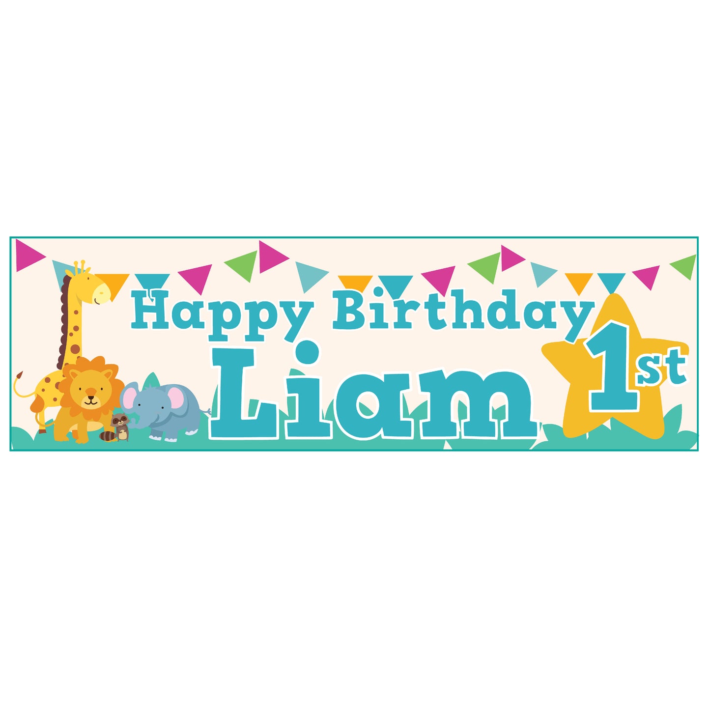 Personalised Birthday Banner Safari Animals - Blue