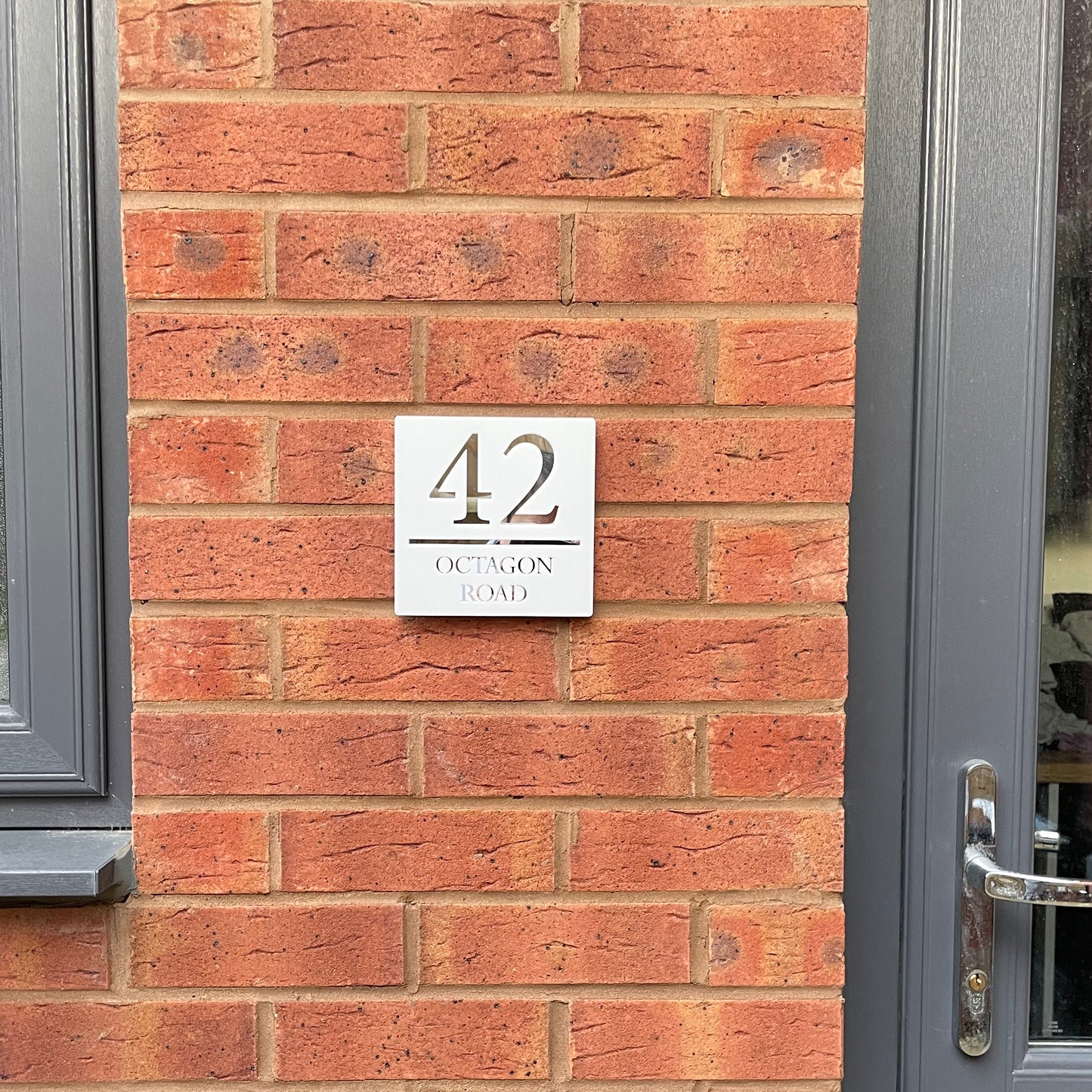 Personalised Door Sign Square Acrylic Laser Cut - Matt White & Silver
