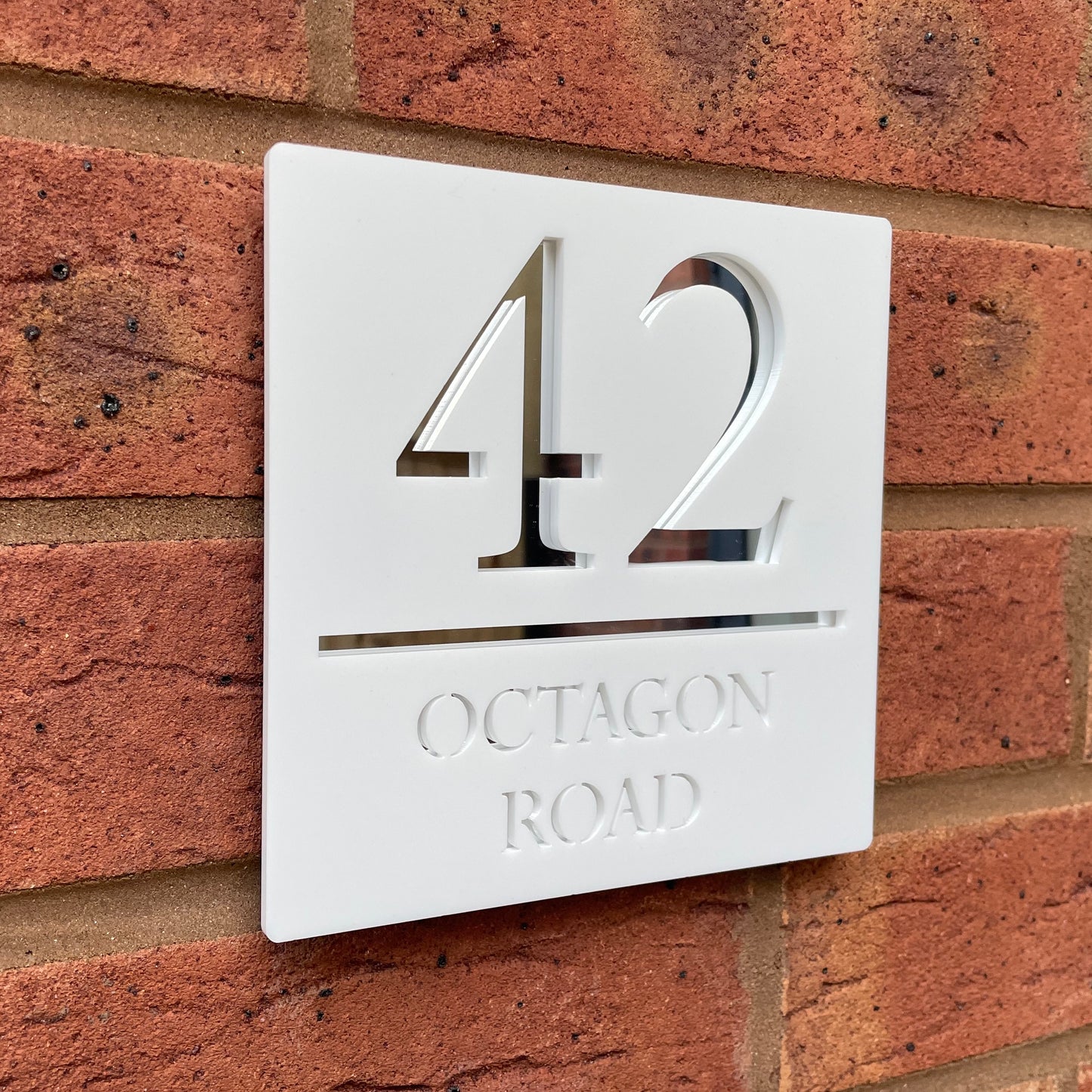 Personalised Door Sign Square Acrylic Laser Cut - Matt White & Silver