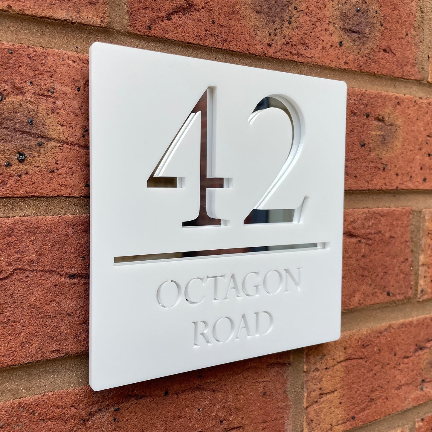 Personalised Door Sign Square Acrylic Laser Cut - Matt White & Silver