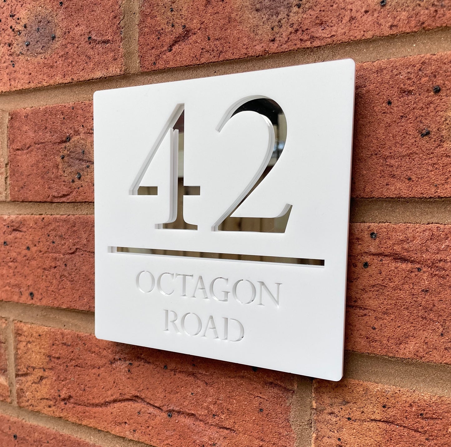 Personalised Door Sign Square Acrylic Laser Cut - Matt White & Silver