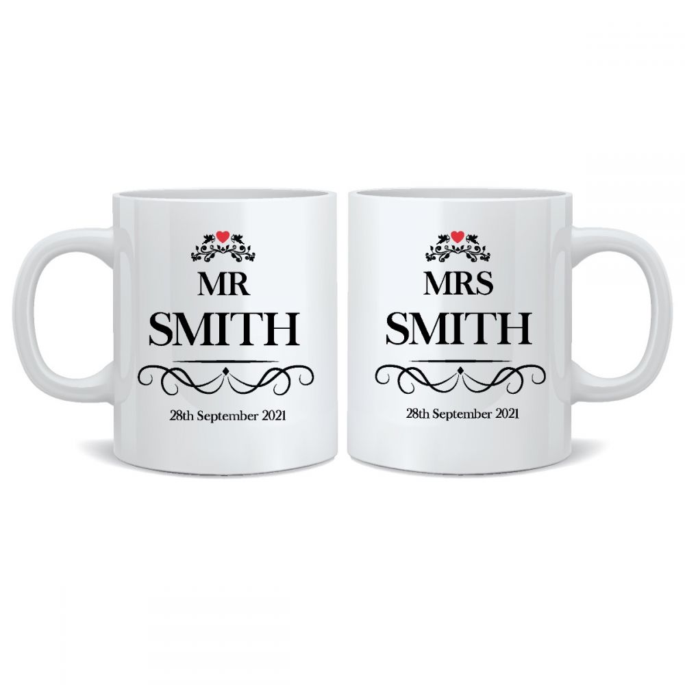 Personalised Wedding Mr & Mrs Mugs - EL_Heart032