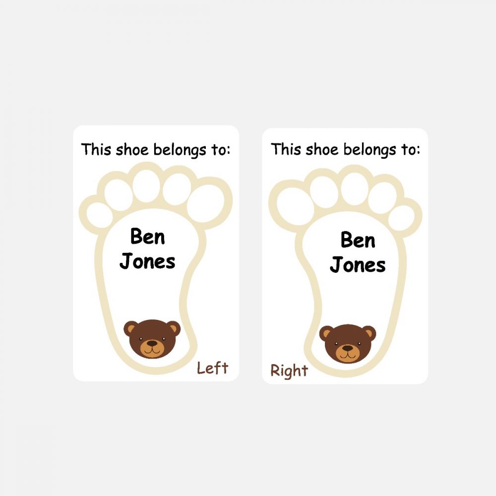 5 Pairs of Personalised Iron-on Name Shoe Labels - Bear