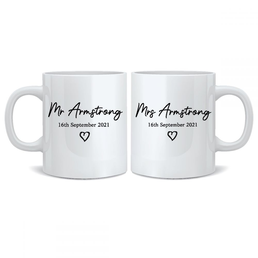 Personalised Wedding Mr & Mrs Mugs - BLK_Heart