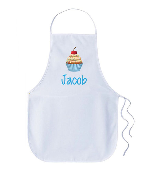 Kids Personalised Name Apron - Boy Blue CupCake