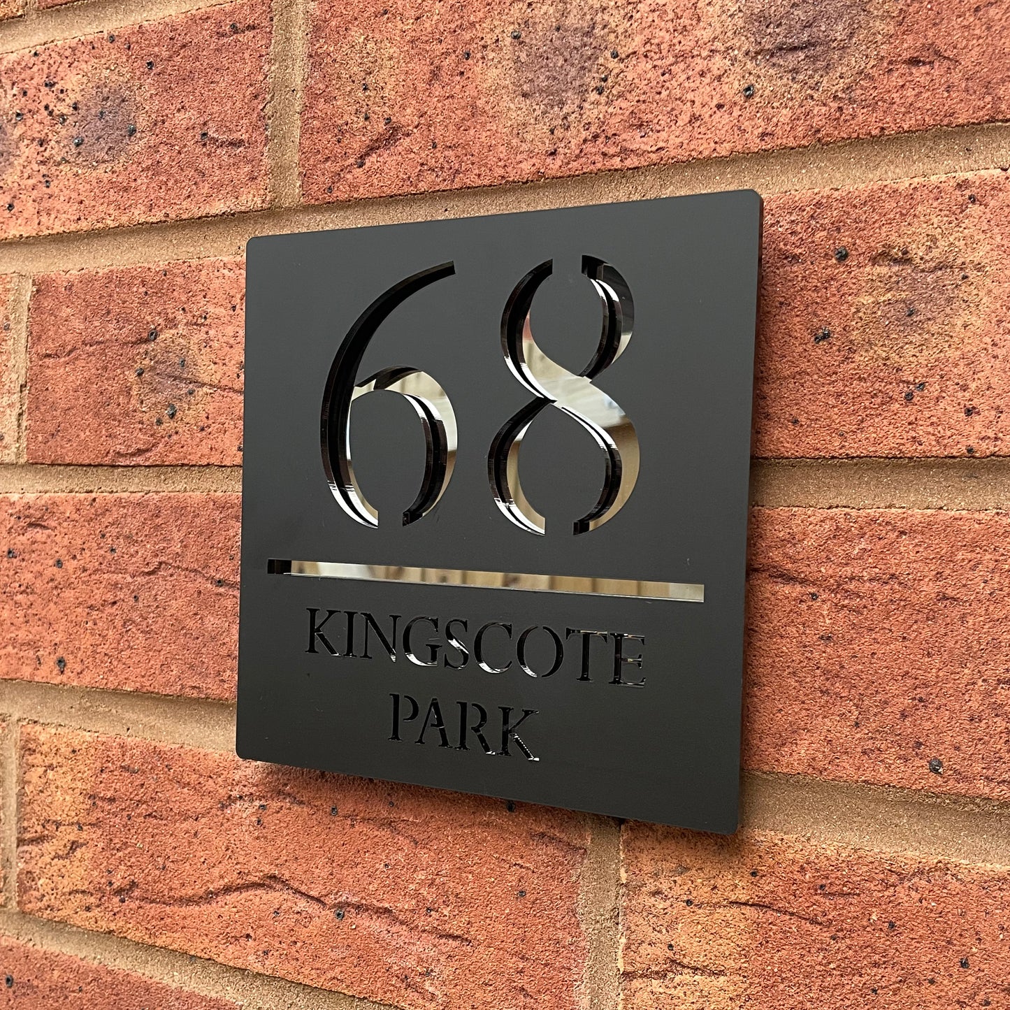 Personalised Door Sign Square Acrylic Laser Cut - Matt Black & Silver