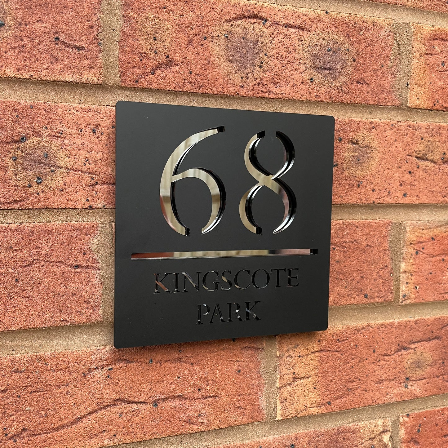 Personalised Door Sign Square Acrylic Laser Cut - Matt Black & Silver