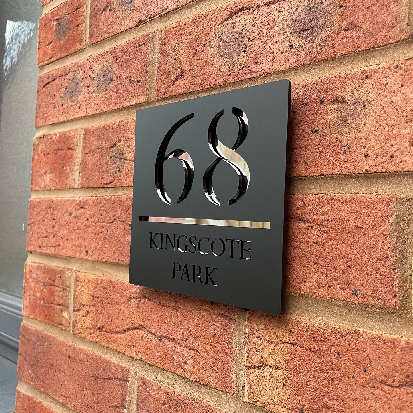 Personalised Door Sign Square Acrylic Laser Cut - Matt Black & Silver
