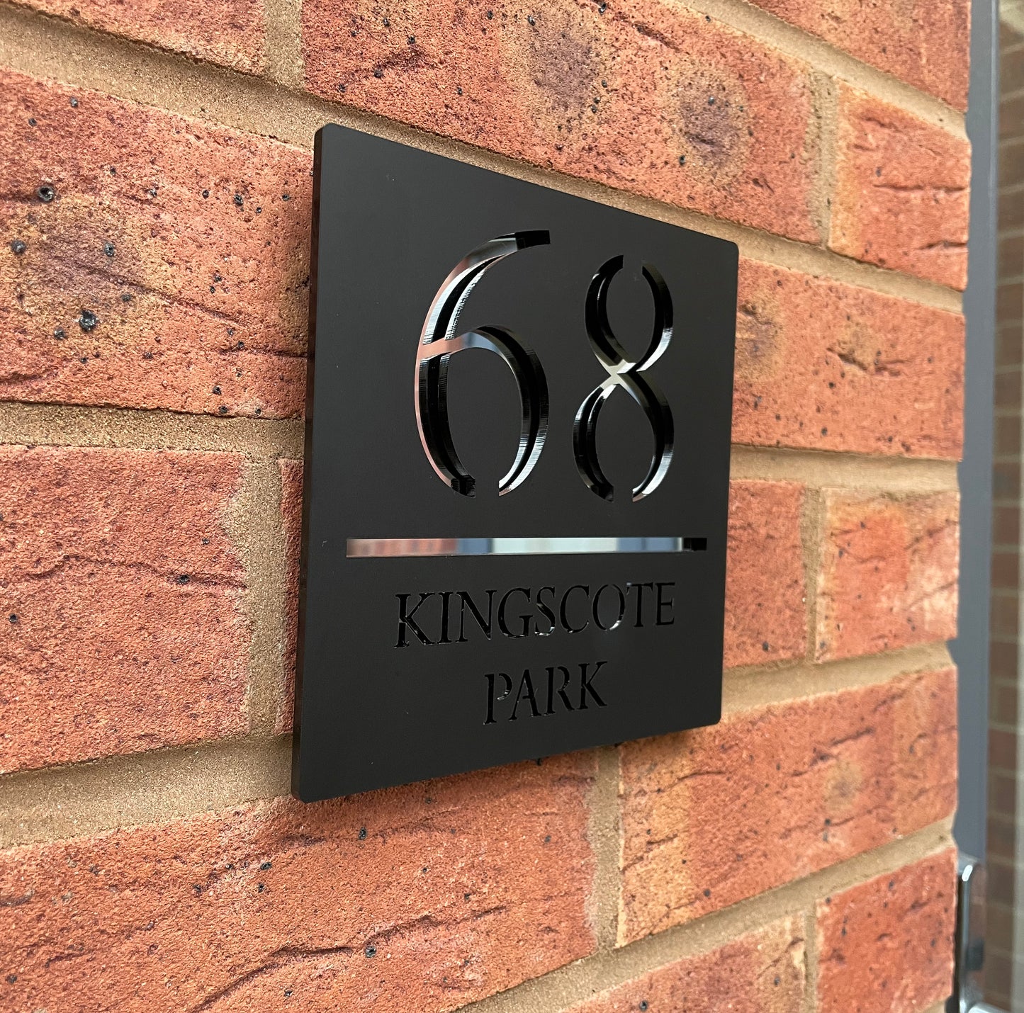 Personalised Door Sign Square Acrylic Laser Cut - Matt Black & Silver