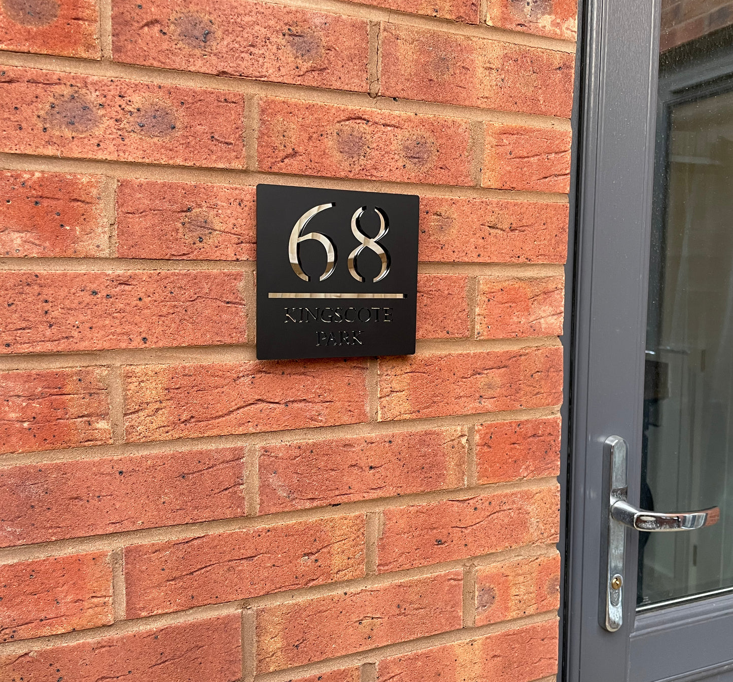 Personalised Door Sign Square Acrylic Laser Cut - Matt Black & Silver