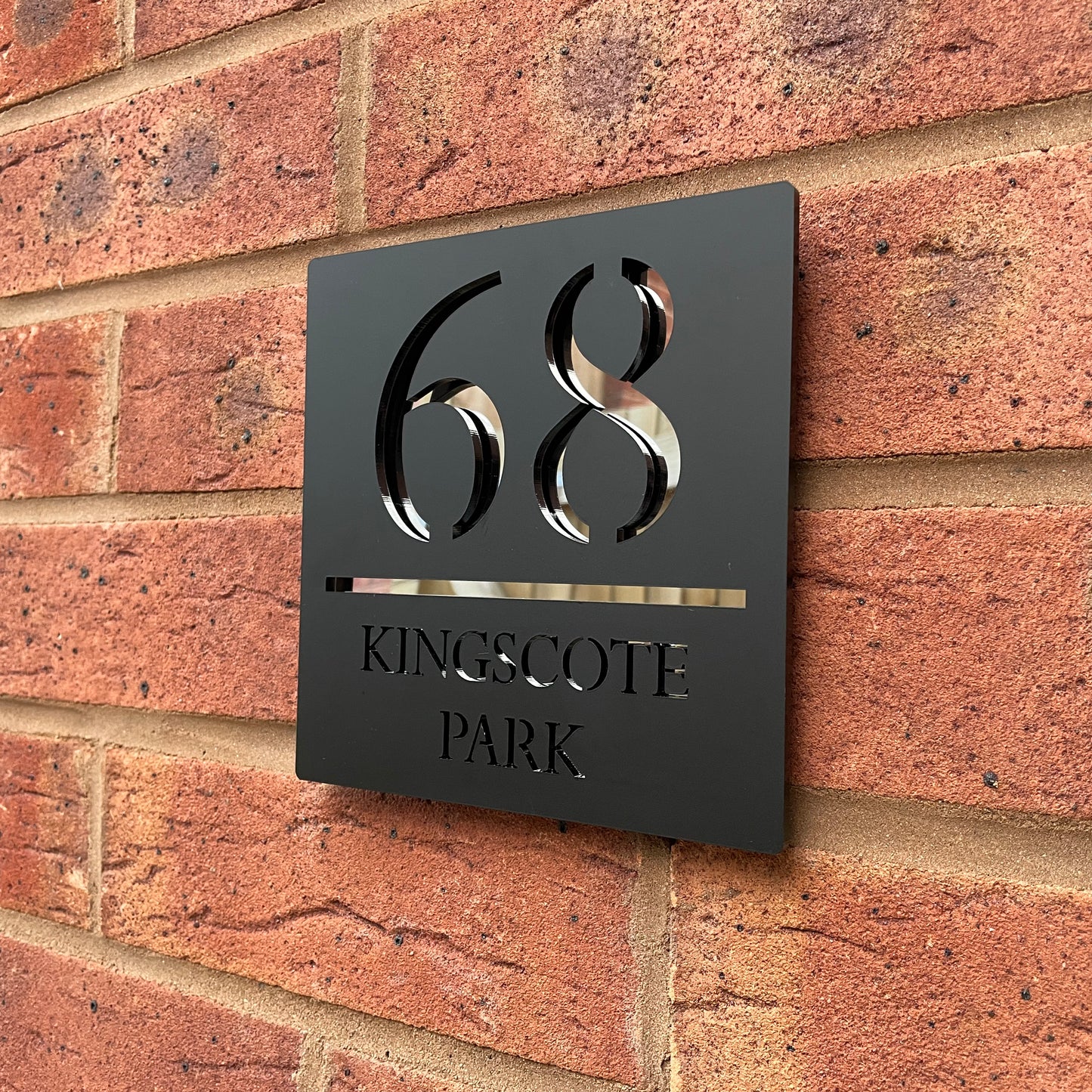 Personalised Door Sign Square Acrylic Laser Cut - Matt Black & Silver