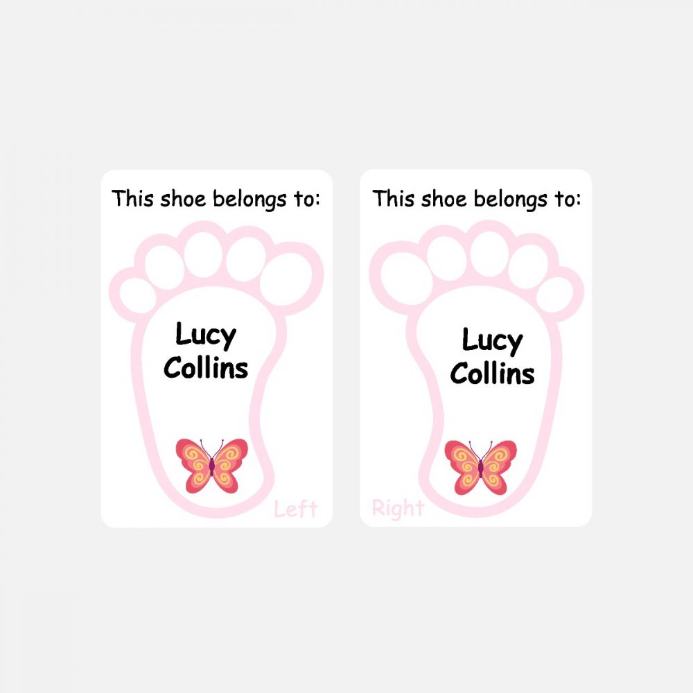 5 Pairs of Personalised Iron-on Name Shoe Labels - Butterfly