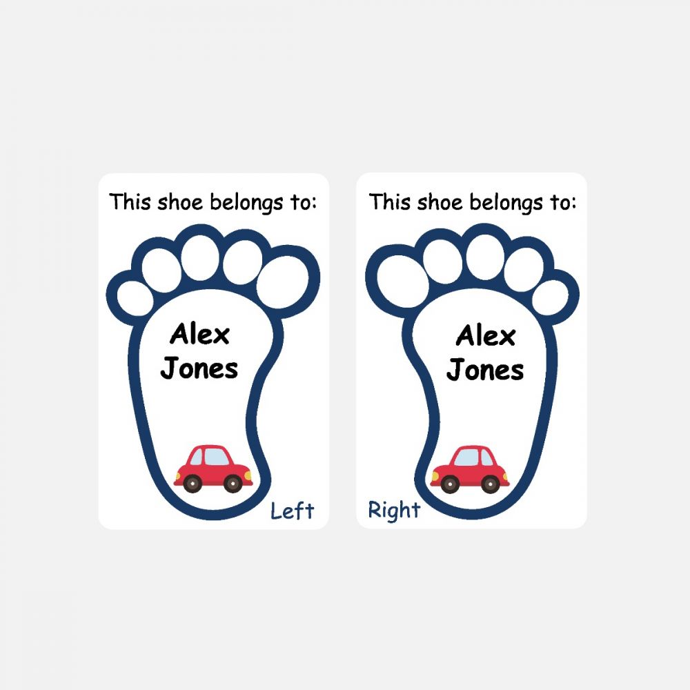 5 Pairs of Personalised Iron-on Name Shoe Labels - Car
