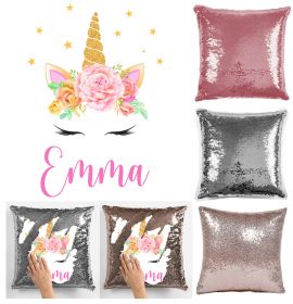 PERSONALISE NAME MAGIC SEQUIN CUSHION COVER - UNICORN PK178