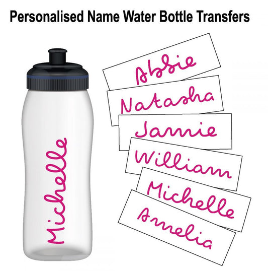 Personalised Name Water Bottle Sticker Transfer (3 Pack) - Dark Pink