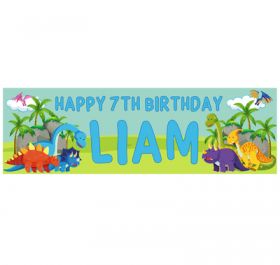 Giant Personalised Birthday Banner - Dinosaur Blue