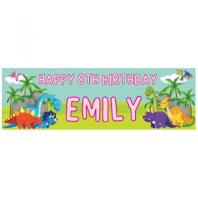 Giant Personalised Birthday Banner - Dinosaur Pink