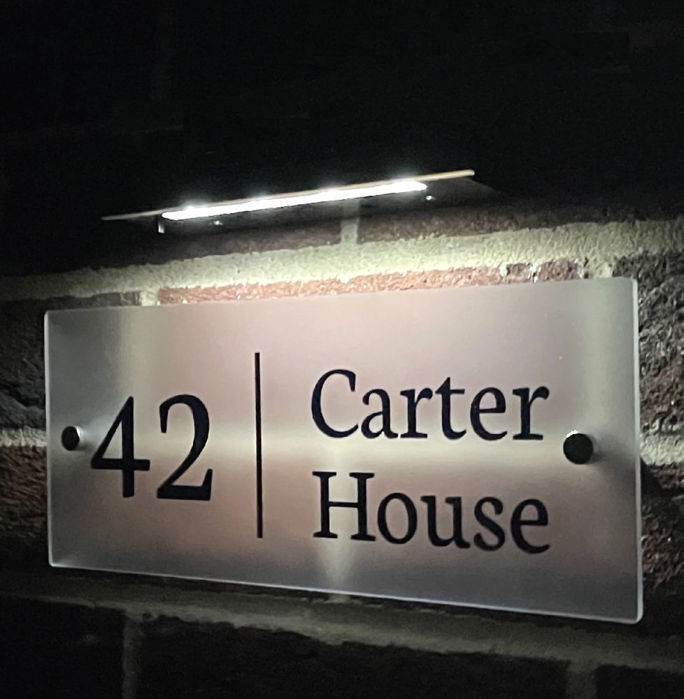 Personalised Premium Rectangular Frosted Effect Door Sign with Solar Light - HF01#