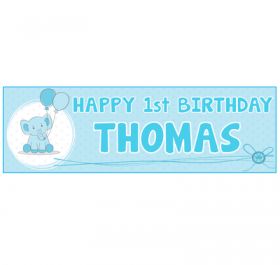 Giant Personalised Birthday Banner - Elephant Blue